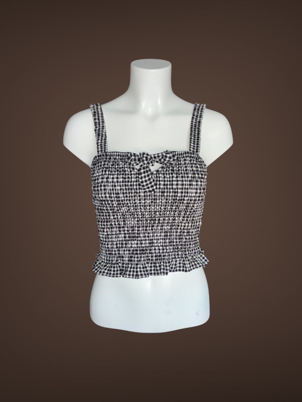 Women's Sienna Sky Black & White Gingham Print Sleeve Less Top, Size X-Small